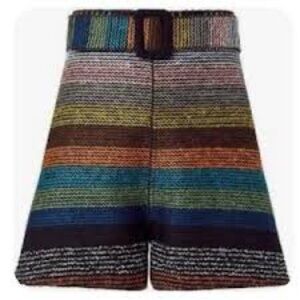 N/Nicholas Textured Horizontal Multicolor Striped Knit Belted Retro Shorts Sz 4